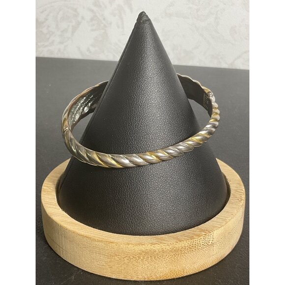 Vintage Silver & Gold Tone Twisted Hinged Bangle Bracelet - Picture 5 of 6